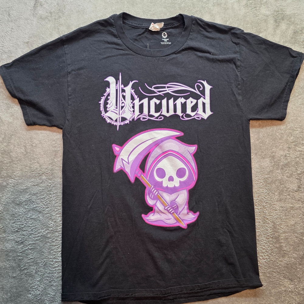 Hanes Uncured Shirt Mens M Black Grim Reaper Logo Graphic T-Shirt Band Music